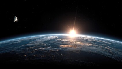 Earthrise, moon, sunrise, cosmic view