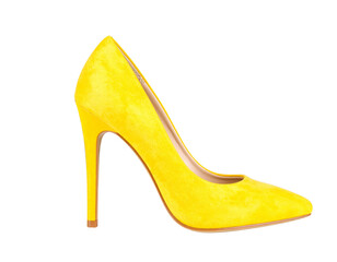 Obraz premium Yellow high heel shoes for women isolated on white background PNG 