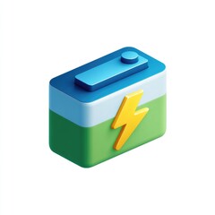 3D isometric battery icon with vibrant colors and a stylized lightning bolt