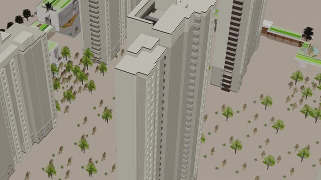 Animation of a Generic Apartment Building Complex, seamless looped animation, 3d animation