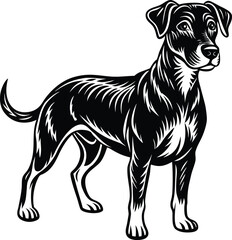 Vector art of black doberman dog silhouettes in different poses isolated on transparent background
