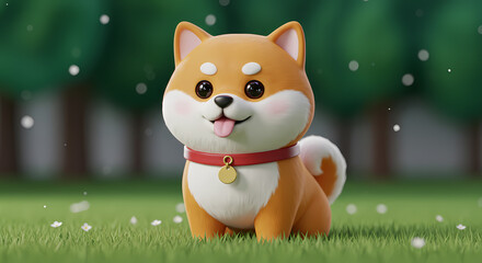 Fototapeta premium Cute little dog husky and shibainu