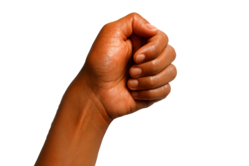 Close-up of a hand making a fist against a black background.