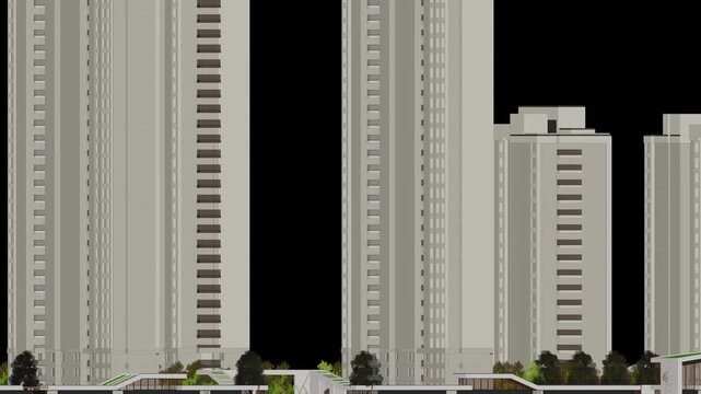 Animation of a Generic Apartment Building Complex, seamless looped animation, 3d animation