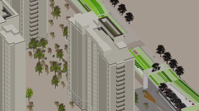 Animation of a Generic Apartment Building Complex, seamless looped animation, 3d animation