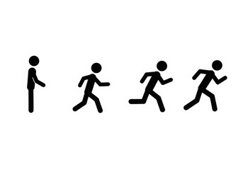 Stick figure running sequence isolated on transparent background
