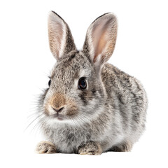 Obraz premium Cute grey bunny rabbit sitting, white background, pet portrait, Easter