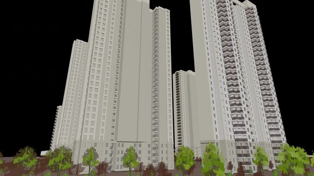 Animation of a Generic Apartment Building Complex, seamless looped animation, 3d animation