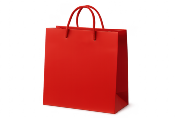 Red shopping bag standing on transparent background