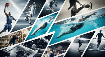 A dynamic sports collage showcasing diverse athletes in peak action across various disciplines.