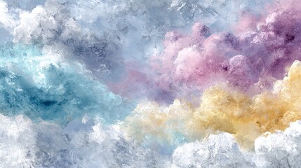 Fototapeta premium Radiant Blue and Pink Cumulus Forms in Watercolor Composition – Modern Art Visual for Digital Wellness and Metaverse Branding
