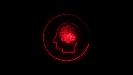 Neon silhouette of a mind with gears illustrating cognitive processing and intelligence