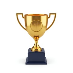 A golden trophy with the number one on it, rendered in 3d, isolated on white background