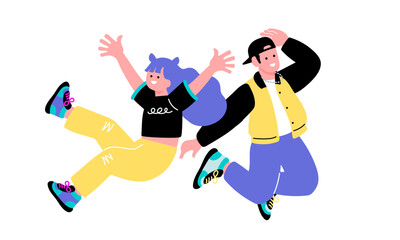 ポップでカラフルな若者たちがジャンプをするイラスト