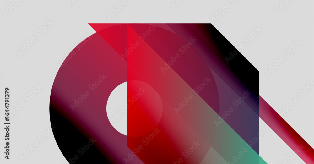 Wall mural abstract geometric composition. overlapping shapes create dynamic visual impact. red, teal, purple h