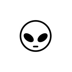 Minimalist Martian Head Logo, Round Alien Face With Large Black Oval Eyes, Simple Line Art, Bold Outlines