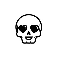Cute Skull Logo, Happy Skull Emblem, Heart Eyes, Small Mouth, Bold Vector Style