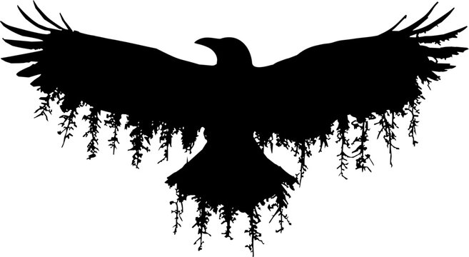 Vektor Silhouette abstrakt - Rabe mit ausgebreiteten Fl&uuml;geln - Mythologie - Wikinger Tattoo