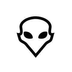 Martian Face Logo, Triangular Chin, Round Eyes, Simple Linework, Thick Black Contour