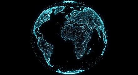 Abstract representation of the Earth, with continents outlined by glowing lines and points.
