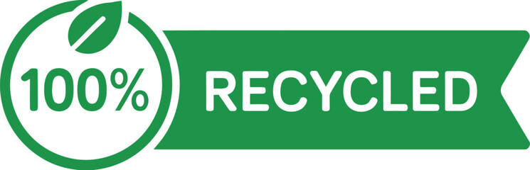 Green 100 percent recycled symbol with leaf and banner