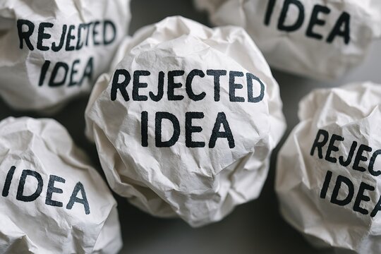 Crumpled Idea Notes Macro Photography Rejected Conceptual Office Close-Up for Creativity and Business