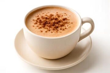 Obraz premium Close up of a warm and creamy coffee drink sprinkled with cocoa powder, perfect for cozy mornings and cafes