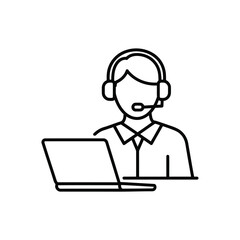 Vector illustration of customer service operator with headset and laptop isolated on white background