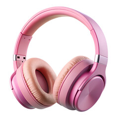 Pink wireless headphones for music and audio listening, isolated on transparent background