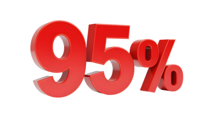 Red 95 percent symbol isolated on black background for sales and promotions