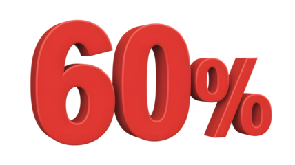 Red 3D 60% Discount Sale Sign, Perfect for Promotions and Offers