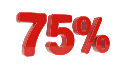 Red 3D 75% Percent Sign for Sales, Discounts, Promotions, and Special Offers