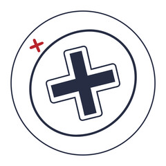 Obraz premium Modern dark blue cross inside a circle with red mark