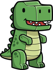 Cute Green T-Rex Dinosaur Cartoon Vector