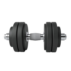 Realistic black dumbbell on a black background for strength training and muscle building with chrome details for gym and fitness promotion