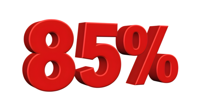 Red 3D 85% Percentage Sign for Sales, Discounts, and Promotional Offers
