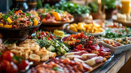 A variety of food are displayed in an appetizing way
