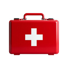 Obraz premium Red First Aid Kit Box with White Cross Symbol on Black Background Emergency Preparedness and Healthcare Concept