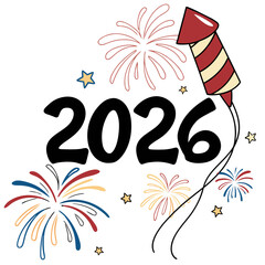 Happy new year 2026 with fireworks and stars