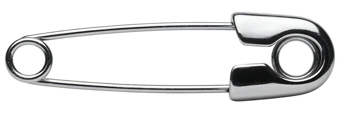 Silver safety pin isolated on white background
