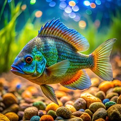 Obraz premium a vibrant bluegill swimming in crystal clear water.jpg