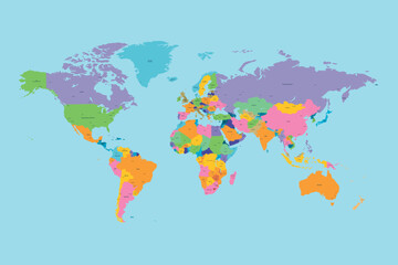Colored political world map