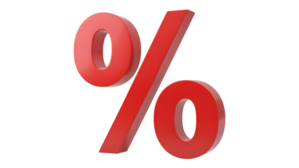 Vibrant red percentage symbol representing discounts, sales, and financial gains