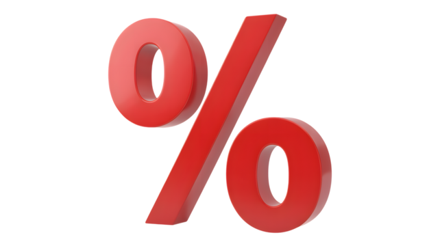 Vibrant red percentage symbol representing discounts, sales, and financial gains