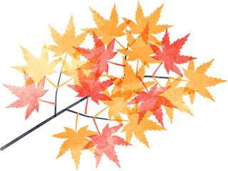 和風紅葉の枝イラスト　テクスチャあり