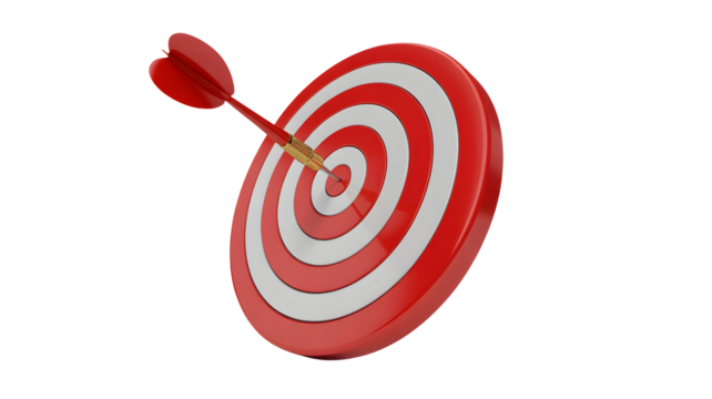 Red dart hitting bullseye target, achieving goals and business success concept