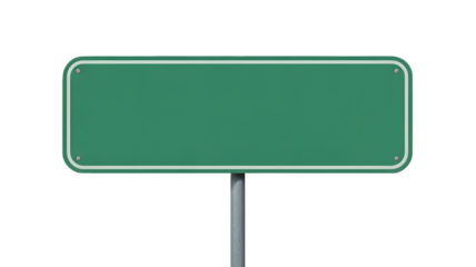 Blank green street sign on metal pole ready for custom text or message