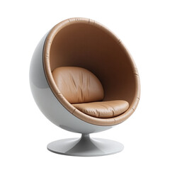 Stylish Swivel Egg Chair with Tan Leather Cushion Isolated on Black Background for Modern Interior Design Ideas