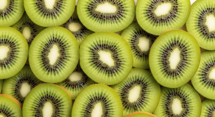Close-Up of Sliced Kiwi Fruit Background, Freshness Overload: An Abundance of Kiwi Slices in Vibrant Detail
