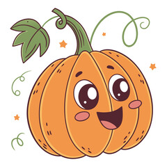 Cute happy cartoon pumpkin with big eyes and a smiling face